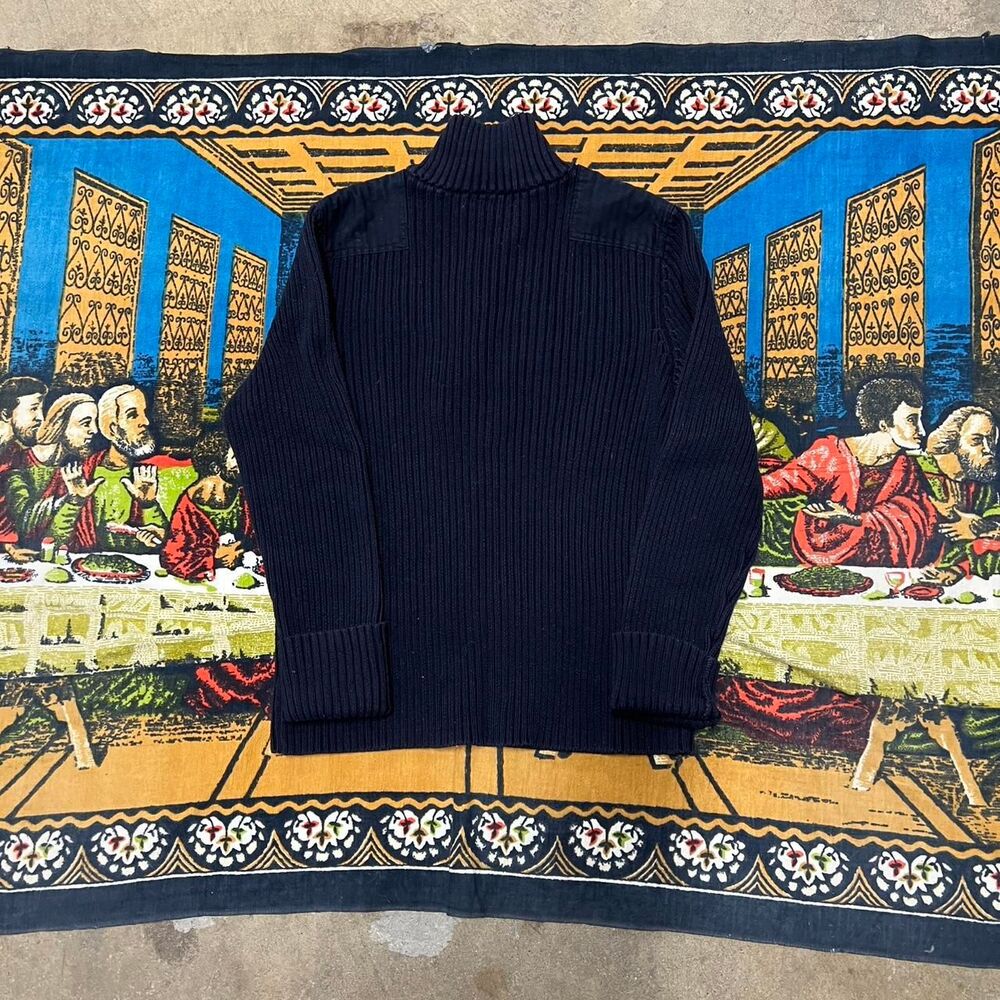 navy lauren polo Ralph Lauren quarter zip womens xl patch chunky knit ribbed y2k - Picture 5 of 7